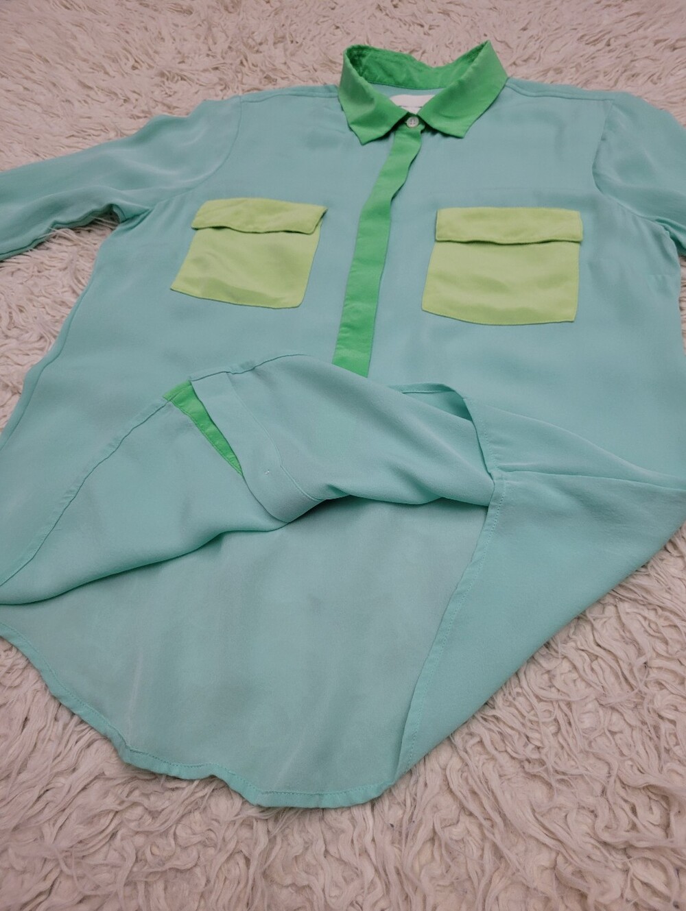 J Crew Collection Silk Colorblock Button Down Collared Blouse Sz 8 - Picture 7 of 9